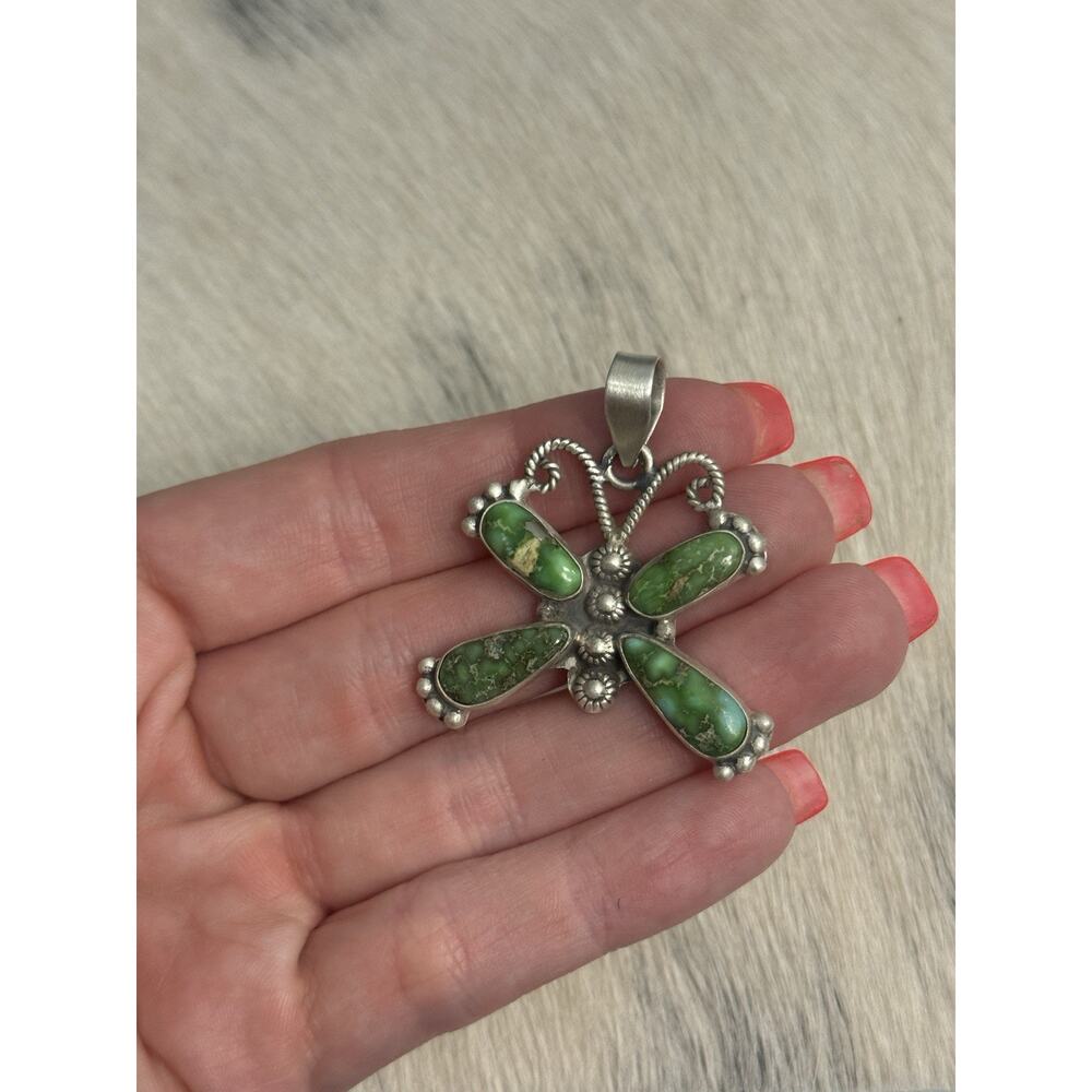 Sterling Silver Multi-stone Green Sonoran Gold Turquoise Butterfly Pendant